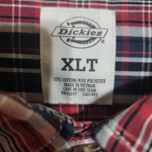 Dickies Western Blue/Red/White Plaid Long Sleeve Snap Front Men's Size XLT - Picture 5 of 10